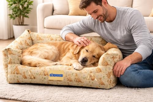 Image of SITSNOOZE Small Dog Bed (Up to 5kg) for Shih Tzu, Pomeranian, Chihuahua Puppies - Plush Soft Washable Bed, Orthopedic Cushion, Indoor Waterproof Anti-Slip Bottom Pet Mattress (Print 19, S)