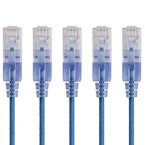 Image of Monoprice Cat6A 20ft Blue 5-Pk Patch Cable UTP 30AWG 10G Pure Bare Copper Snagless RJ45 SlimRun Series Ethernet Cable