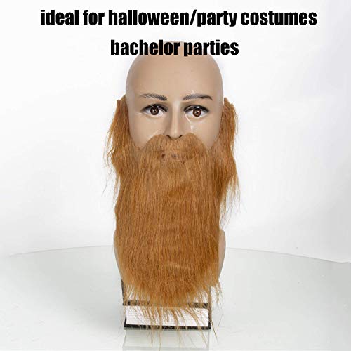 Qiaoniuniu Fake Beard For Kids, Brown Full Beard And Mustache Costume Elastic Halloween Facial Hair 4 Pack #TOP4