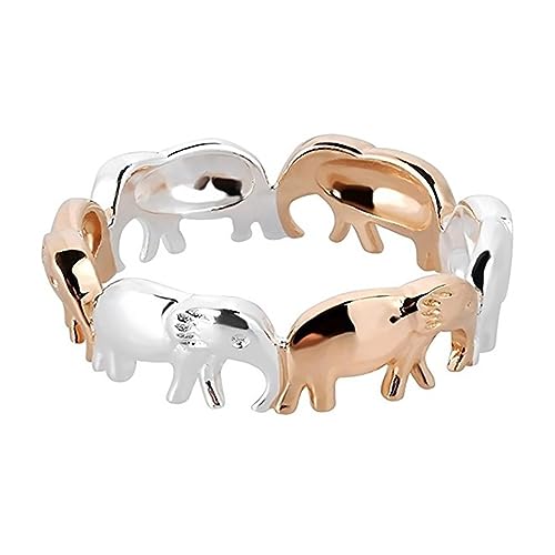 Silver Gold Elephant Ring for Women Animal Statement Rings Stacking Band Lucky Elephant Promise Ring