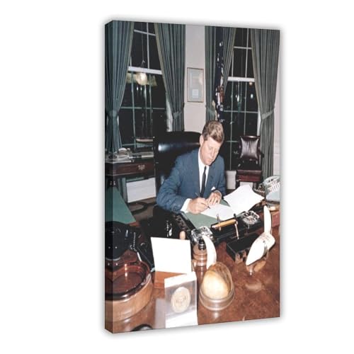 Toile John F Kennedy bureau ovale Maison Blanche tableau décoration murale 20x30