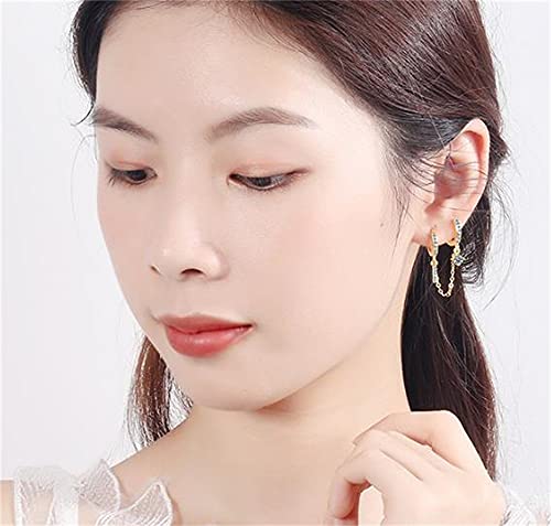 21 Holiday Charm Bar Two Holes Cubic Zirconia Small Hoop Earrings For Women Dainty Cartilage Huggie Cuff Hoops Threader Tassel Chain Crawler Climbers Wrap Drop Dangle Double Piercing Wife (Gold) #TOP5