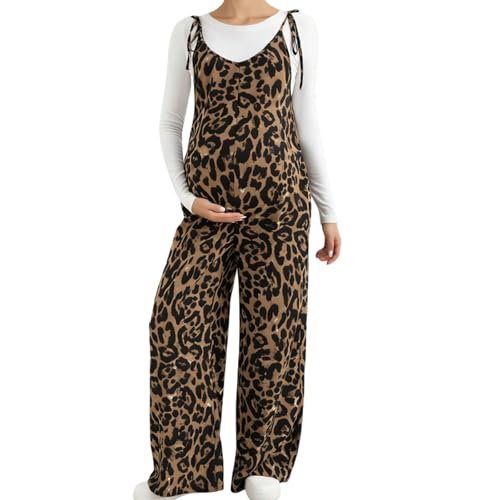 NONGYU Overol de embarazo de diseño suave, cintura elástica, cuello en U, diseño de estampado animal, overol de maternidad con estampado animal, Estampado De Leopardo, M