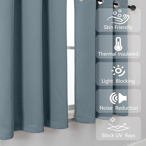 Image of Simplebrand Stone Blue Kitchen Valances for Windows 18 Inches Long 2 Pack, Room Darkening Window Valances for Living Room, Grommet Short Straight Drape Kitchen Curtains for Bedroom Kids Room, 40Wx18L