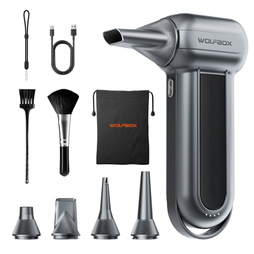 Image of WOLFBOX MF100 Electric Air Duster - 150,000 RPM Rechargeable Cordless Blower, Brushless Motor, 3-Speed Adjustable for Cleaning Computers, Keyboards, Cars, Homes, and Outdoor Spaces