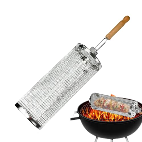 Panier de gril à rôtir - Paniers à griller rotatifs | Cage à rouler pour barbecue avec tube en maille pour grillades | pour la cuisson à cage pour cylindre pour barbecue en maille rot