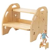 CEWROM Taburete infantil de madera de 2 niveles, taburete antideslizante para...