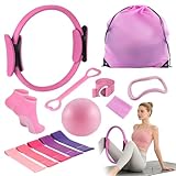 Aischens Pilates Ring Set, 13-teiliges Fitness-Set mit Pilates-Ringen, Mini-Yoga-Ball, Fitnessbändern, Widerstandsbändern, Zubehör für Zuhause, Gym, Pilates und Yoga Training (Rosa)