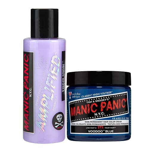 Mani Panic Virgin Snow Hair Toner Amplified Bundle with Voodoo Blue Hair Dye Classic