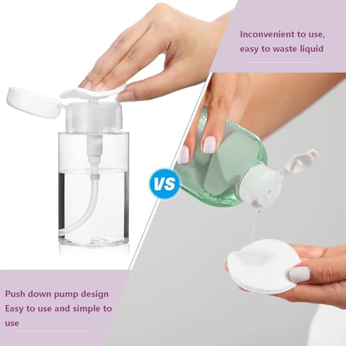Moonlik 3Pack Acetone Dispenser, Push Down Pump Dispenser Nail Polish Remover Alcohol Bottle with Labels Empty Travel Container with Label for Makeup Liquid Jar 5.1oz/150ML3
