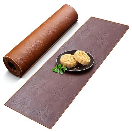 Double-Sided Faux Leather Table Runner, Brown & Coffee Reversible, Waterproof Heat Resistant Non-Slip Wipeable Oil-Proof Tablecloth, for Dining/Coffee/TV Stand/Dresser 13x72 inch