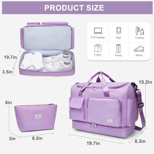 Image of Large Travel Duffle Bag, Carry On Weekender Bag with Shoe Compartment, Gym Tote Overnight Bags for Women for Travel with Toiletry Bag