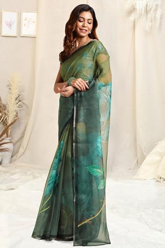 Image of MIRCHI FASHION Saree for Woman Organza Floral Printed | Lightweight Elegant Traditional Sari with Matching Blouse Piece