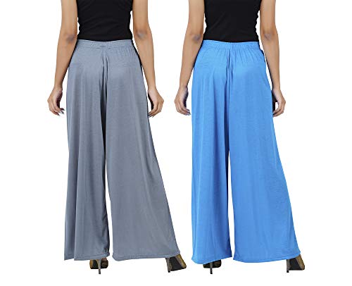 Image of Buy That Trendz Palazzo Pants for Women Cotton Rayon Elasticated Regular Fit Flared Wide Leg M to 6XL Pack of 2