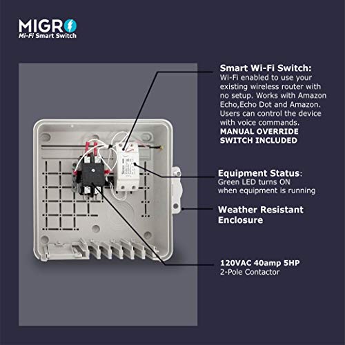 Migro Outdoor Smart Wi-Fi Outlet Box, Heavy Duty 50A Resistive 120Vac 40A 5Hp Wireless Pump Control Timer Switch, Compatible With Smart Phone, Alexa, Google Home, Ifttt Ul Listed #TOP3