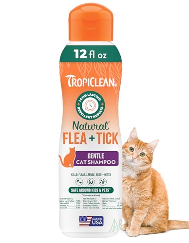TropiClean Gentle Flea Shampoo for Cats, Flea and Tick Prevention for Cats, Powerful & Natural Defense, Made in USA, 12 oz.