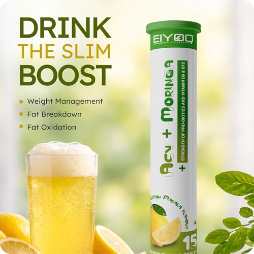 Image of ACV + Moringa Effervescent Tablets With Probiotics, Vitamin B6 & B12 Lemon Masala Flavor Digestion, Detox & Energy Support 15 Tablets Tube (Pack of-2)