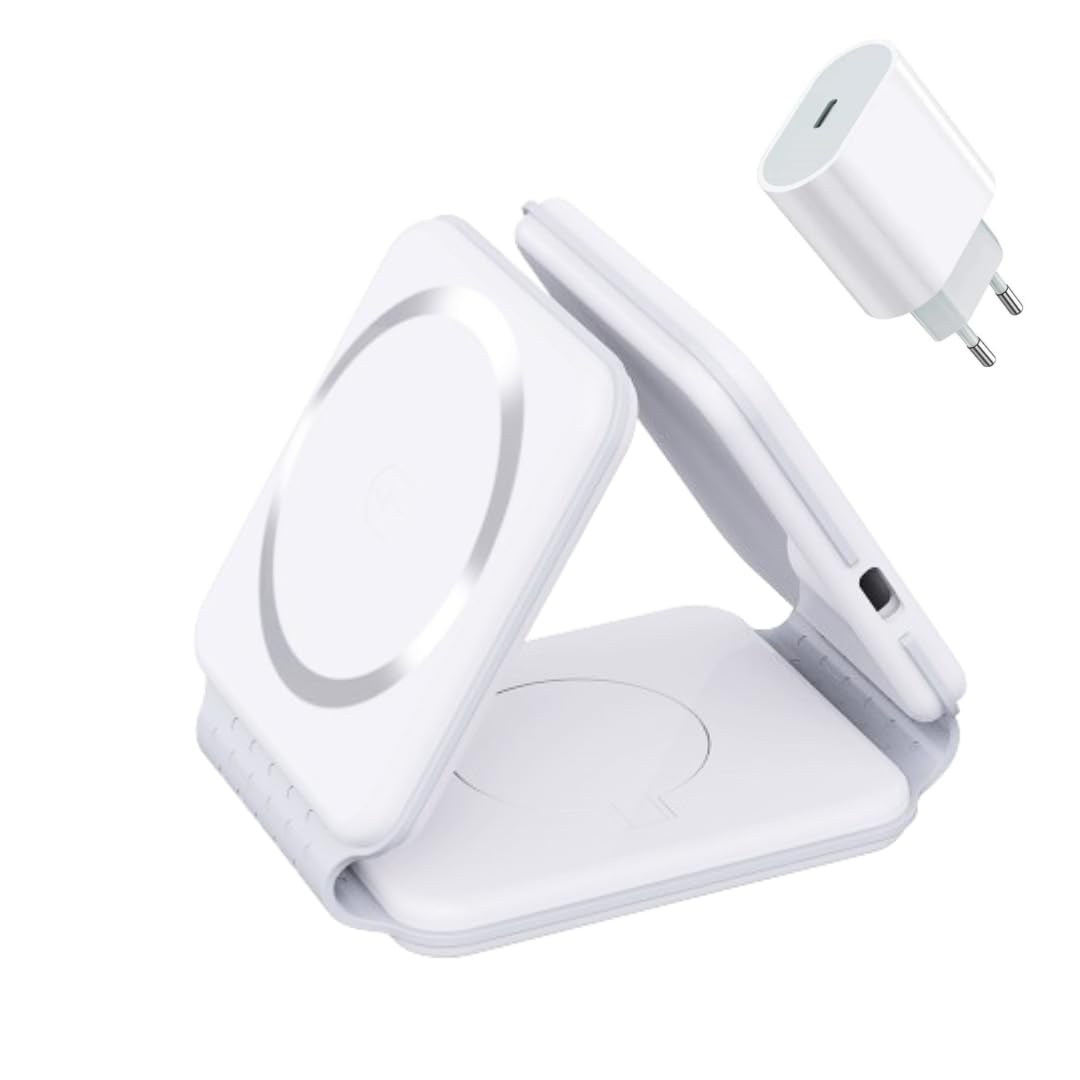 Stazione di ricarica 3 in 1 Caricatore da viaggio wireless pieghevole Samaray da 15 W Adattatore USB C da 20 W incluso!
