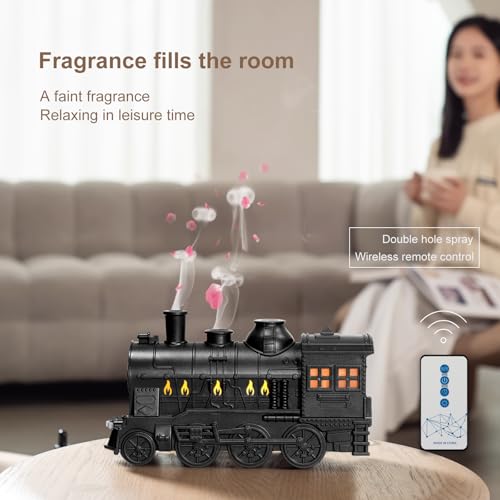 Train-Diffuser-300ml-Aromatherapy-Diffuser-Cool-Mist-Ultrasonic-Aroma-Train-Diffuser-with-Remote-Control-2-Light-2-Mist-Mode-Auto-Shut-Off-for-Bedroom-Office-HotelBlack