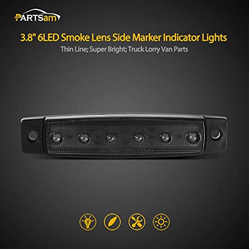 Image of Partsam Led Trailer Lights Kit Smoke Lens, 10Pcs Red /Amber 3.8 inch 6LED Thin Line Trailer Marker Clearance Lights and 2Pcs Square Led Trailer Stop Turn Tail Lights