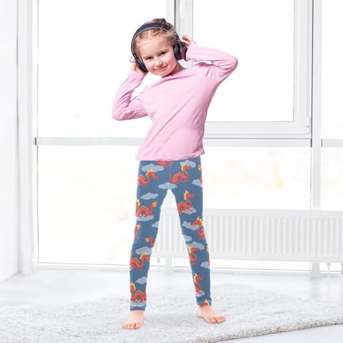 Red Chinese Dragon Cloud Girls Leggings Ultra Soft Compression Yoga Gym Pants for Kids 4-10T4