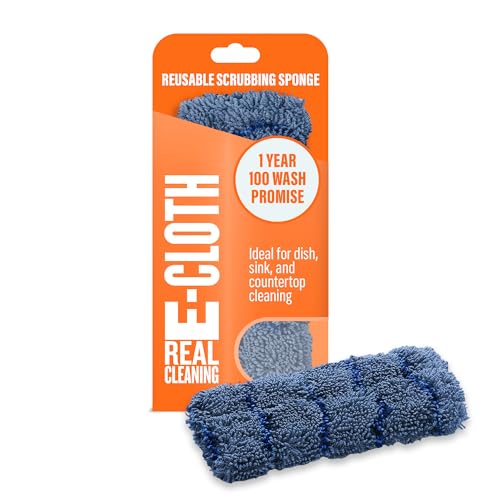 Image of E-Cloth Kitchen Dynamo, Premium Microfiber Non-Scratch Kitchen Dish Scrubber Sponge, Ideal for Dish, Sink and Countertop Cleaning, 100 Wash Guarantee, Blue, 1 Pack
