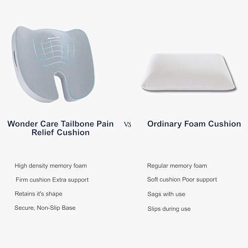 Image of Wonder Care Orthopedic Coccyx Cusion | High Density Memory Foam for Back Pain, Sciatica, Tailbone Relief | 2 Years Warranty (Velvet Cover, 70Kg)