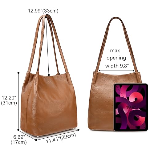 Image of YALUXE Women's Soft Genuine Leather Tote Bucket Bags Hobo Shoulder Bags Trendy Purse and Handbags