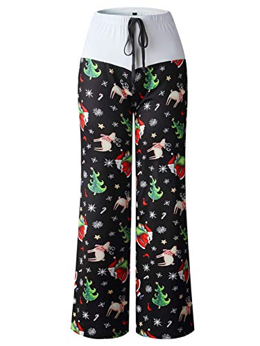 Image of iChunhua Women's Comfy Stretch Floral Print Drawstring Palazzo Wide Leg Lounge Pant