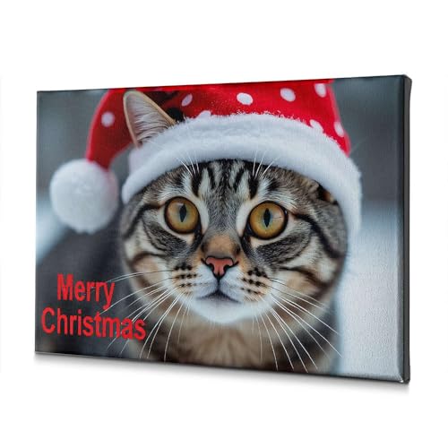 Tableau chat de Noël sur toile de qualité supérieure 30x40