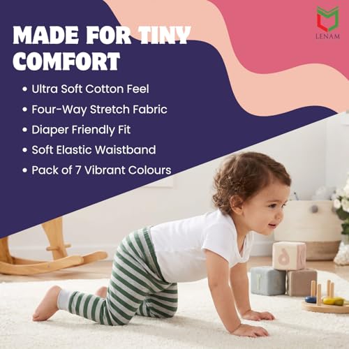 Image of LENAM Unisex Baby Unisex Baby Baby Cotton Snug Soft Pants /Diaper Fit /Pyjama /Leggings(Pack of 7) - Multicolor