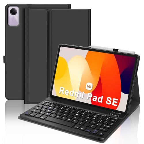 FOGARI Custodia Tastiera per Redmi Pad SE 11" 2023 - Tastiera Bluetooth con Slot per penna, Tastiera Qwerty Italiana Rimovibile Magnetica Leggero e Portatile per Xiaomi Redmi Pad SE 11 Pollici - Nero