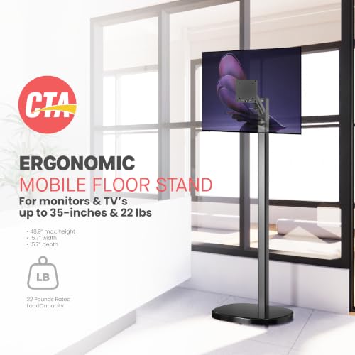 Image of CTA Ergonomic Floor Stand for Monitors & TV's Up to 35-inches & 22 lbs - Mobile Stand with Anti-Knockdown Base & Height Adjustable - Commercial Grade - Black - (ADD-MSADFSB)
