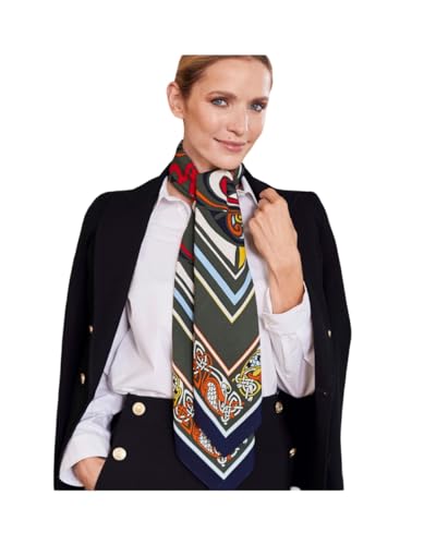 Patrick Francis Celtic Scarf with Large Square Luxury Spring Accessories for Women Fashion Scarves For Hair Tie, 100% Polyester, Green and Orange