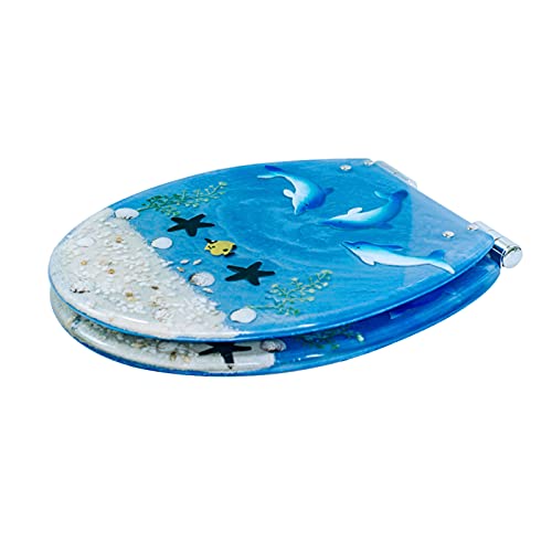 YYBD Harz-Toilettensitz mit Bezug, langsam schließen, Schnellverschlussscharniere, Hochleistungs-Toilettendeckel mit 3D-Effekten für U/V/O-Toiletten Cover