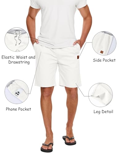 Image of Tansozer Men's Casual Beach Shorts - Cotton 9 inch Summer Elastic Waist Drawstring Golf Twill Chino Short with Pockets for Men