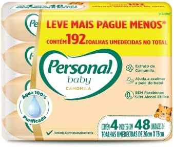 Embalagem promocional de toalhas umedecidas Personal Baby Camomila contendo 4 pacotes com 192 unidades no total