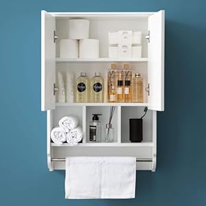 White Bathroom Wall Cabinet with Towel BarWooden Medicine Cabinet Adjustable Shelves23x32 Inch Kitchen CabinetOver Toilet Storage Cabinet for BathroomKitchenLaundry