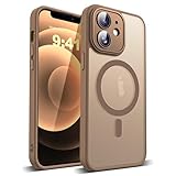 YEMORAN Compatible with iPhone 12 Case with Built-in Camera Lens Protector Translucent Magnetic iPhone 12 Phone Case 6.1' [Compatible with Mag-Safe][Great Grip Feeling], Desert Brown