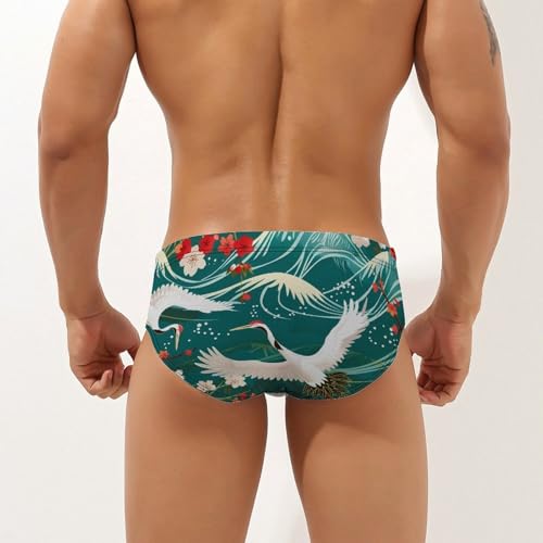 Japanese Crane Birds Wave Cherry Flowers Novelty Men's Brief Swimwear Pants Swimming Trunks Beach Shorts Underwear2