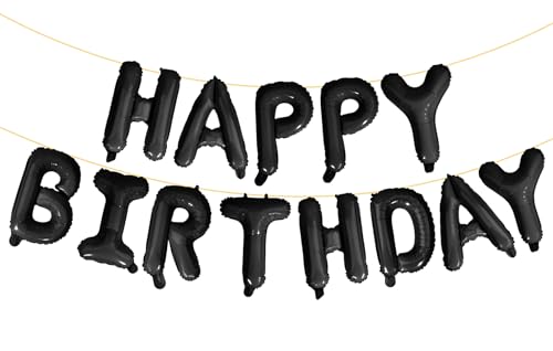 LIOZEOKUN Happy Birthday Balloon Letters 16 inch Mylar Foil Birthday Balloons Banner Sign for Birthday Party Decorations Supplies (Black)