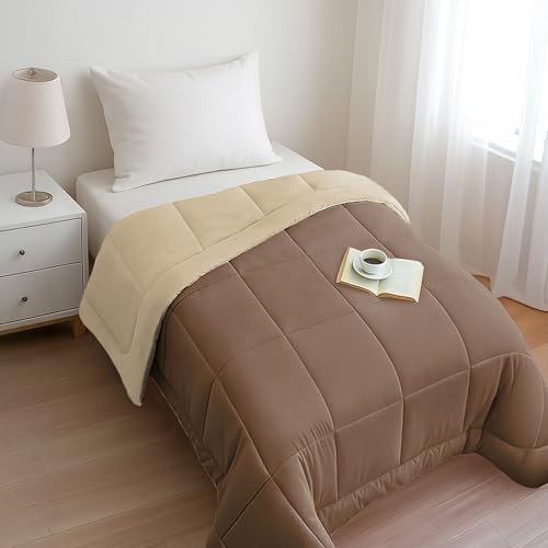 Image of HOME ELEGANCE Comfort Living Microfiber Reversible AC Comforter, 120 GSM, Soft & Cozy, Lightweight Quilt, All Season use, Machine Washable, Single - 60x90 inches - French Roast