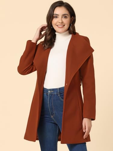 Image of Allegra K Women's Winter Elegant Stand Collar Overcoat Long Belted Pea Coat