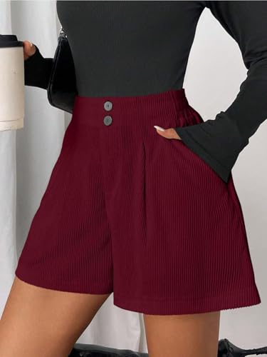 Image of GRECIILOOKS Women's High Waist Tailored Shorts | Ribbed Poly Lycra Blend Summer Shorts with Pockets & Button Closure | Elegant Folded Hem Casual Wear for College, Brunch & Daily Outings