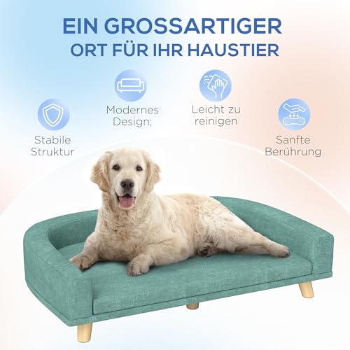 PawHut Hundesofa Hundecouch für große Hunde mit Rückenlehne, Holzbeine Hundebett mit abnehmbarem, waschbarem Bezug Haustiersofa Katzensofa bis 30 kg, 98 x 67 x 25 cm, Grün