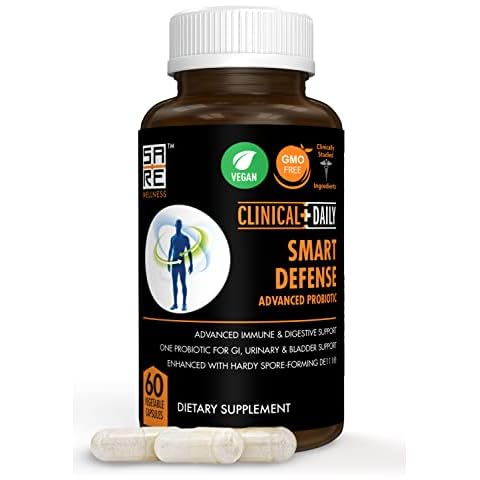 CLINICAL DAILY Smart Defense Mega Spore Probiotic. Bacillus Subtilis Spore Based Probiotics For Women and Men With Lactobacillus Plantarum Good Flora Natural Slim Microbiome Support. 60 Vegan Capsules Cover