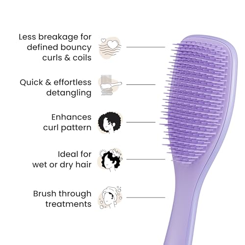 Tangle Teezer Ultimate Detangler Curly Hair Brush, Dry & Wet Hairbrush, Reduces Frizz & Breakage, for 3C to 4C Curly Hair Types, Purple Passion
