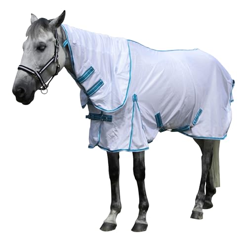 Image of Horse Fly Sheet with Detachable Neck, Maximum Airflow Breathable Open Weave Mesh for Hot Weather, Anti-Rub Comfort, 65% UV Protection, Cool Summer Sheet for Pasture & Barn White 78