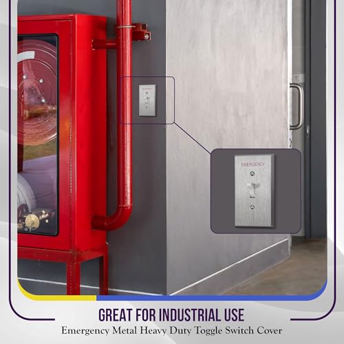 Image of ENERLITES Toggle Light Switch Metal Cover Plate with Emergency Label, Stainless Steel Wall Plate, Corrosion Resistant, Mid-Size 1-Gang 4.88 inch x 2.11 inch, 430 Stainless Steel, 7711M-E, Silver | Emergency label for safety; Mid-size 4.88 inch x 2.11 inch; Rust-proof stainless; Ideal for commercial use; 7711M-E