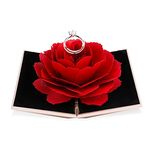 iSuperb Rose Ring Box Creative Velvet Rose Engagement Jewelry Box for Wedding Jewelry Gift Box (Rose Gold)